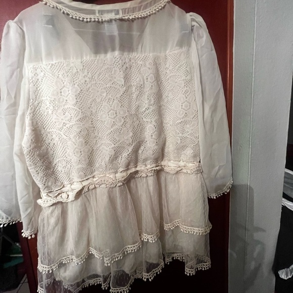 New Ultra Pink Ivory Blouse Vintage Romantic Ruffle 2X Lace - Picture 6 of 6